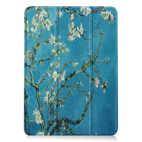 EIDERWOOD iPad Air 11" (2025 / 2024) Tri-Fold Kunstlæder Flip Cover m. Vågeblus Funktion - Hvide Blomster