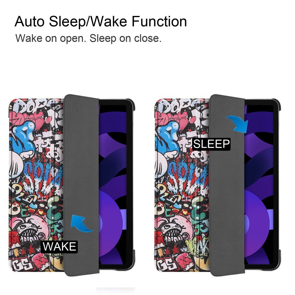 EIDERWOOD iPad Air 11" (2025 / 2024) Tri-Fold Kunstlæder Flip Cover m. Vågeblus Funktion - Graffiti