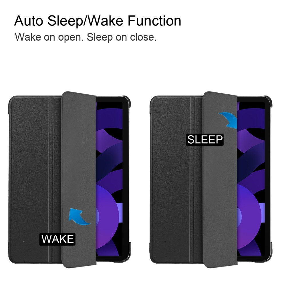 EIDERWOOD iPad Air 11" (2025 / 2024) Litchi Tri-Fold Leather Flip Cover - Svart