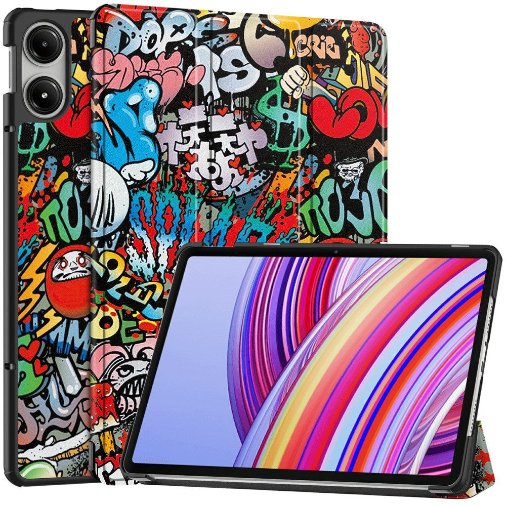 EDIERWOOD Xiaomi Redmi Pad Pro Tri-Fold Faux Leather Flip Cover m. Søvnfunksjon - Graffiti