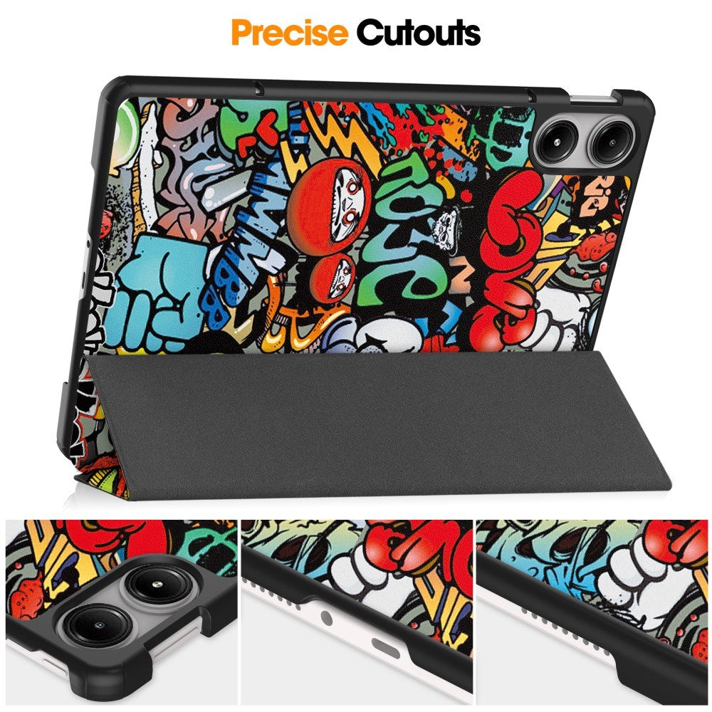 EDIERWOOD Xiaomi Redmi Pad Pro Tri-Fold Faux Leather Flip Cover m. Søvnfunksjon - Graffiti