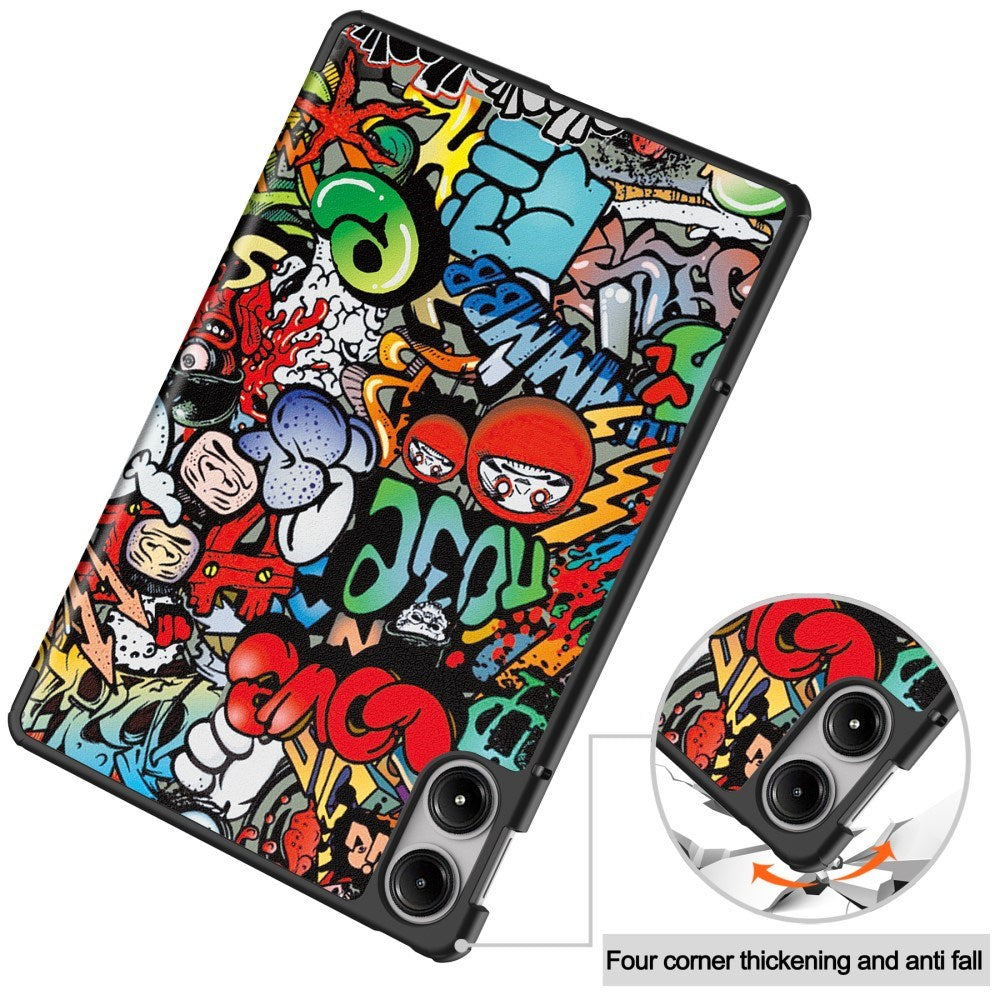 EDIERWOOD Xiaomi Redmi Pad Pro Tri-Fold Faux Leather Flip Cover m. Søvnfunksjon - Graffiti