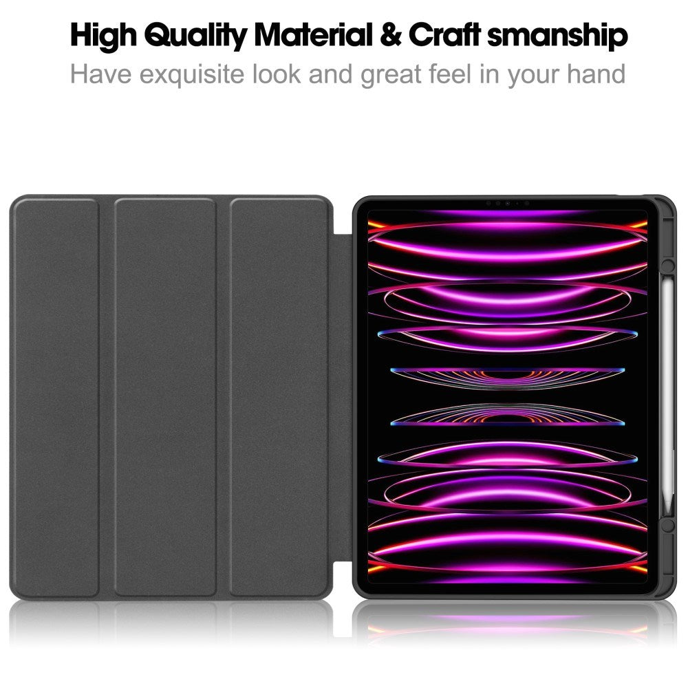 EIDERWOOD iPad Air 13" (2025 / 2024) Tri-Fold Leather Flip Cover med Apple blyantholder - svart