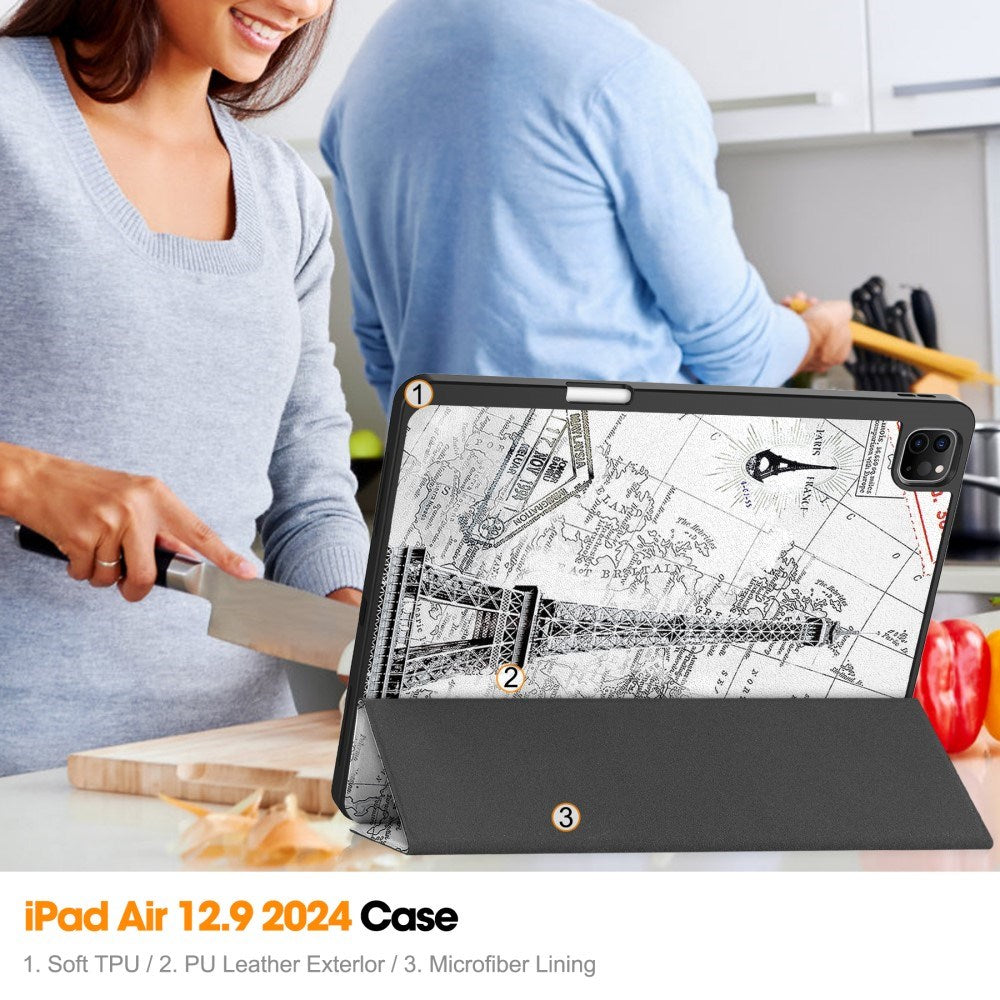 EIDERWOOD iPad Air 13" (2025 / 2024) Tri-Fold flip-deksel i kunstskinn med sovefunksjon - Eiffeltårnet