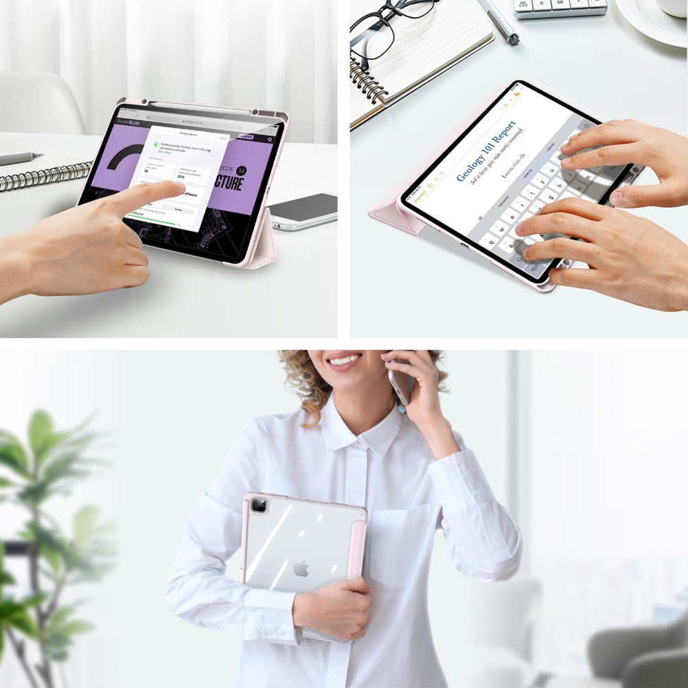 iPad Pro 13" (2025 / 2024) Shockproof Flip Cover m. Penholder - DUX DUCIS TOBY Series - Gennemsigtig / Pink