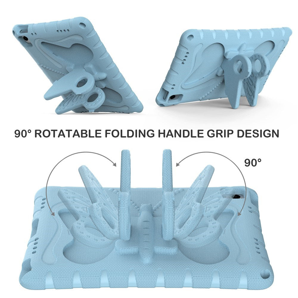 Samsung Galaxy Tab A11+ (Plus) / A9+ (Plus) EIDERWOOD Butterfly Børne Cover m. Skulderstrop & Ståfunktion - Lyseblå