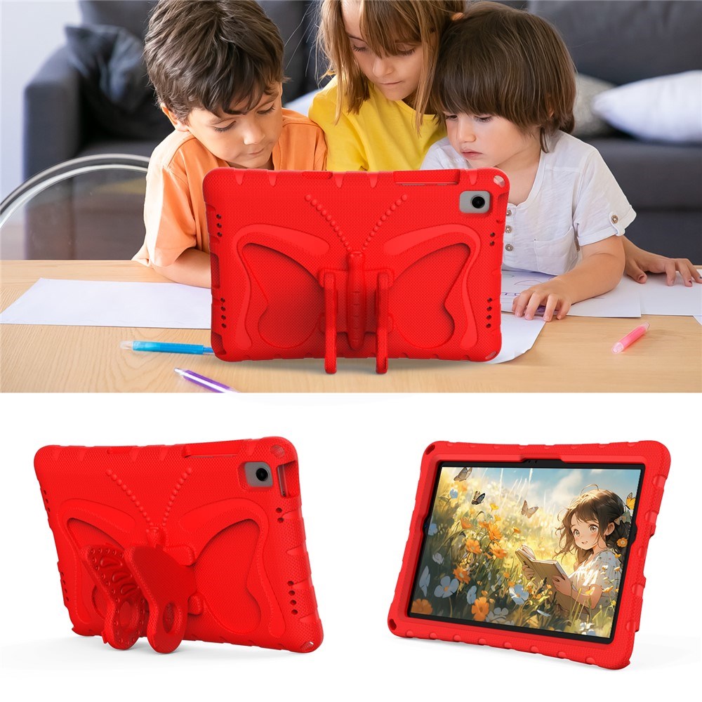 Samsung Galaxy Tab A11+ (Plus) / A9+ (Plus) EIDERWOOD Butterfly Børne Cover m. Skulderstrop & Ståfunktion - Rød