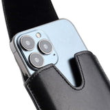 Universal lærveske for mobil m. Karabinkrok – svart (maks. mobil: 170 x 85 mm)