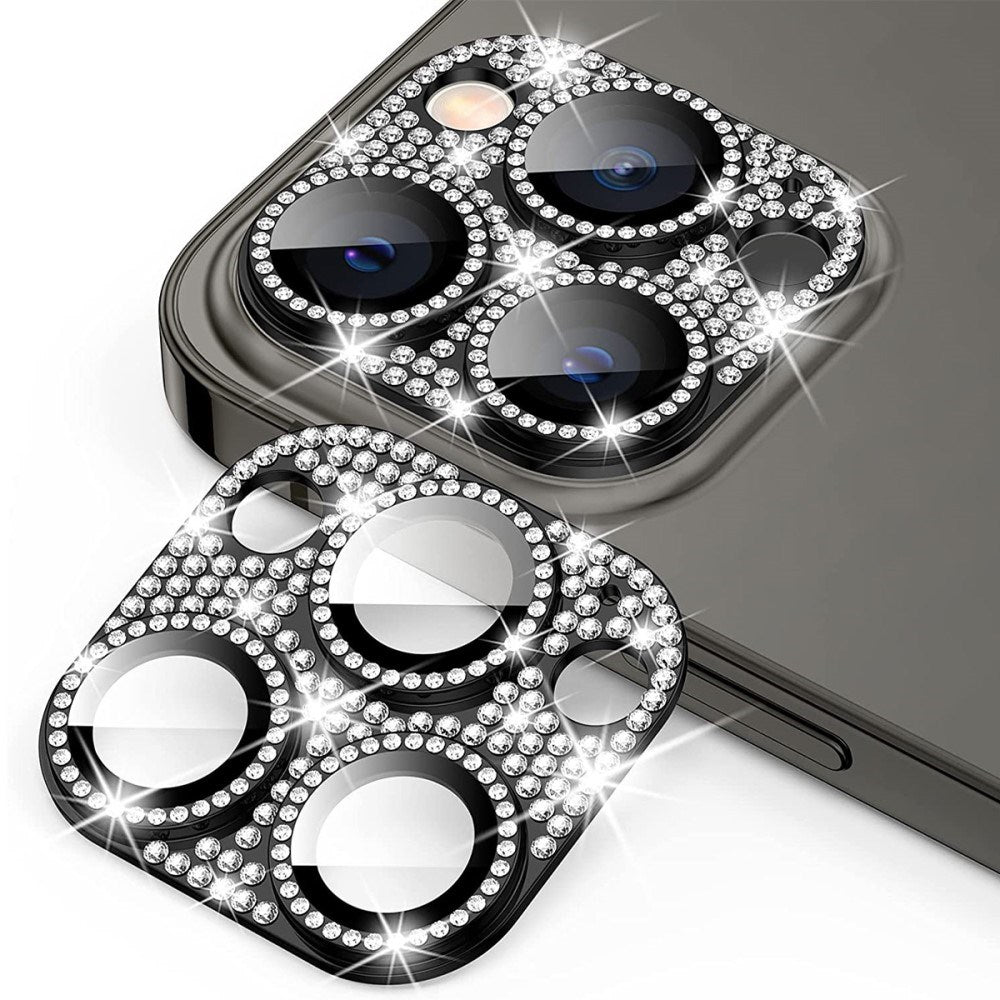 iPhone 16 Pro / 16 Pro Max Enkay Glassbeskyttelse for kameralinse m. Rhinestone - Svart