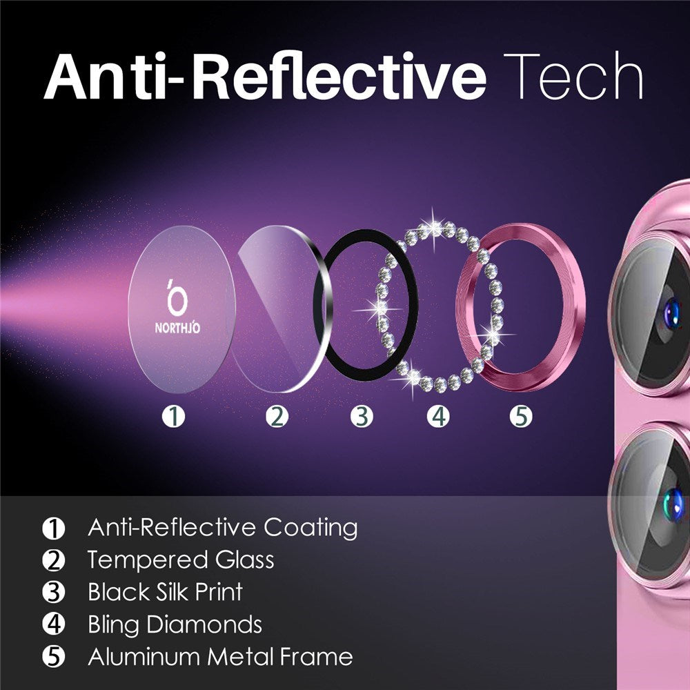 NORTHJO iPhone 16 / 16 Plus Beskyttelse til Kameralinse m. Pyntesten - Lyserød