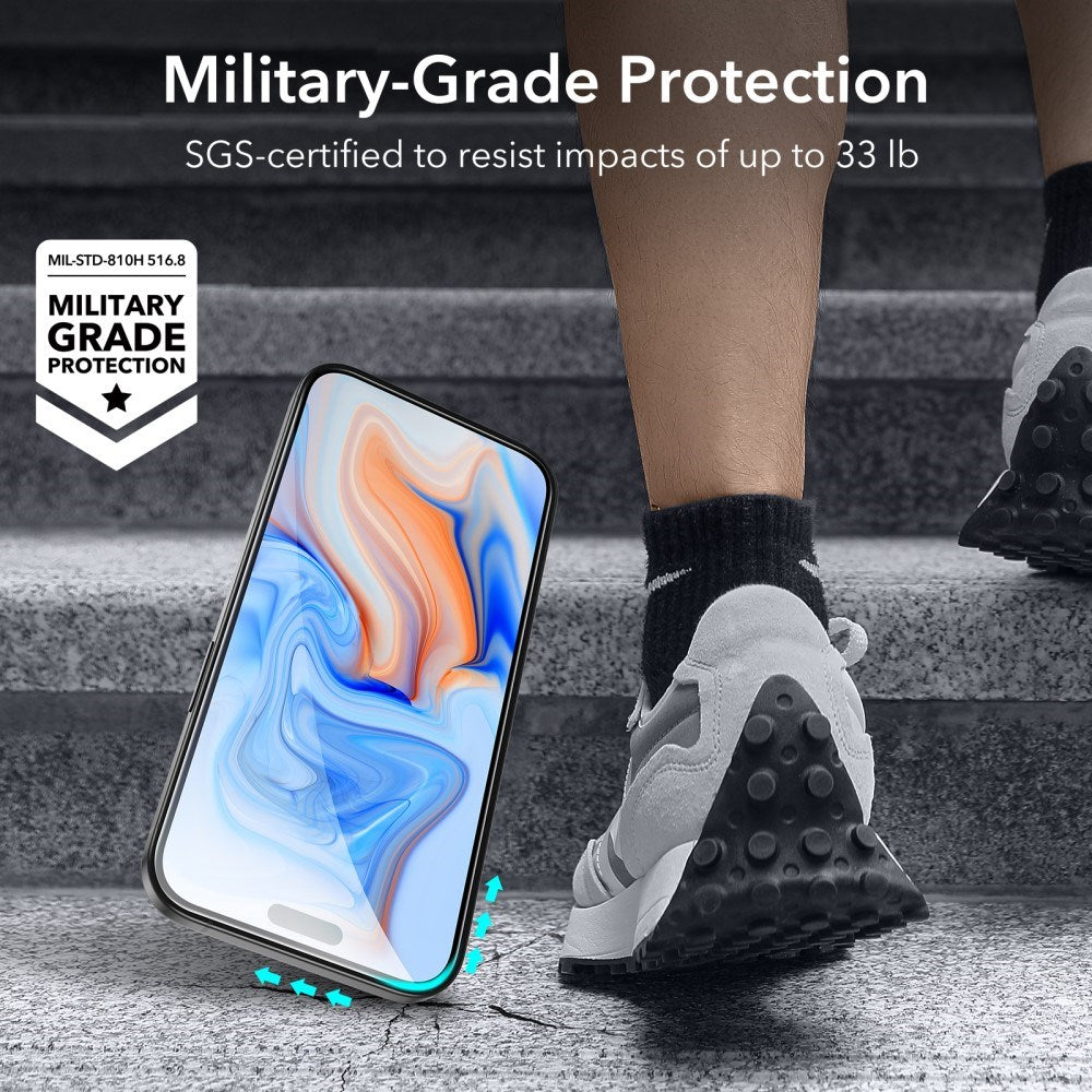 iPhone 16 Plus ESR skjermbeskytter herdet glass m. Monteringsramme - Black Edge