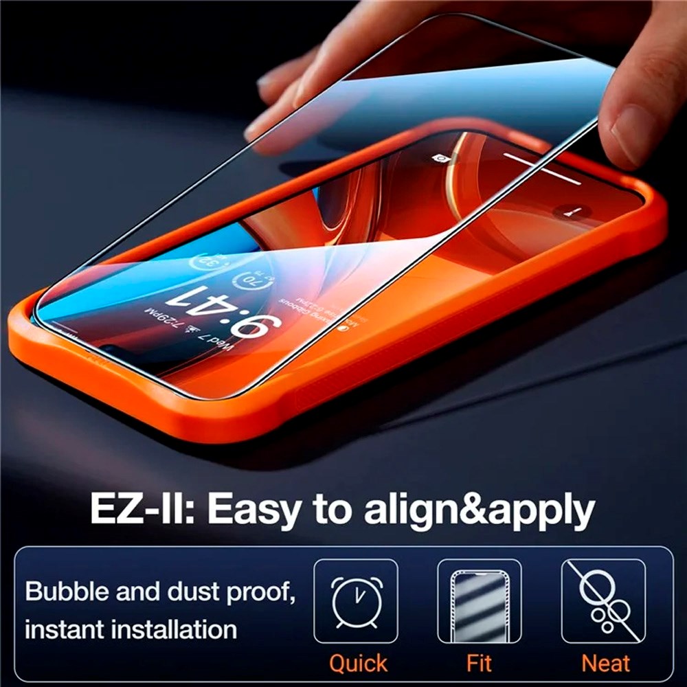 iPhone 16 Torras skjermbeskytter - Personvern - Full Fit - Installasjonsramme - Gjennomsiktig