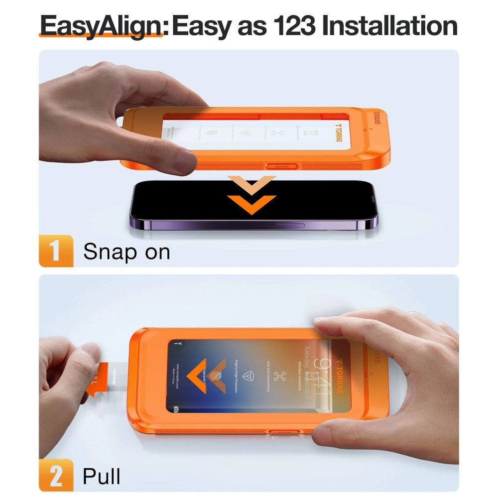 iPhone 16 Torras skjermbeskytter - Personvern - Full Fit - Installasjonsramme - Gjennomsiktig