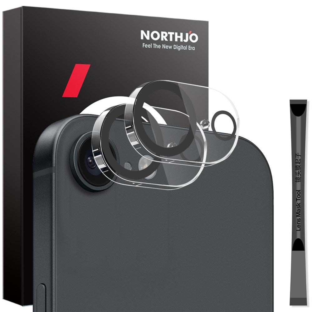 iPhone 16e NORTHJO Hærdet Kameralinsebeskyttelsesglas - 2 stk. - Gennemsigtig / Sort Kant