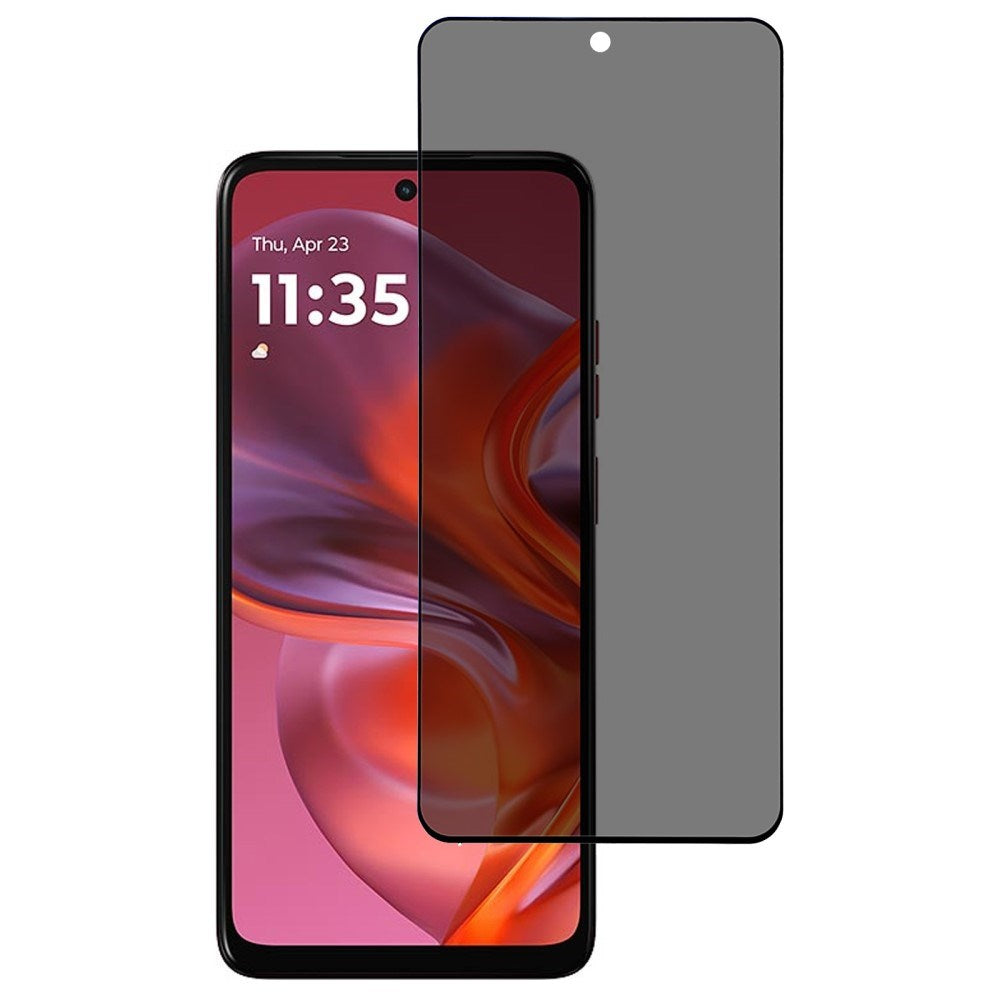 Full Fit Hærdet Skærmbeskyttelsesglas - Motorola Moto G15 / G05 - Privacy Funktion - Gennemsigtig