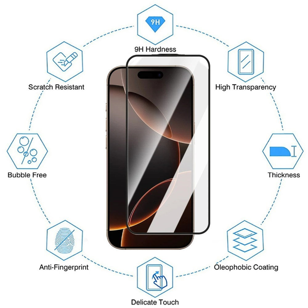 iPhone 18 Pro Max / 17 Pro Max Hærdet Skærmglas inkl. Installationsramme - Gennemsigtig