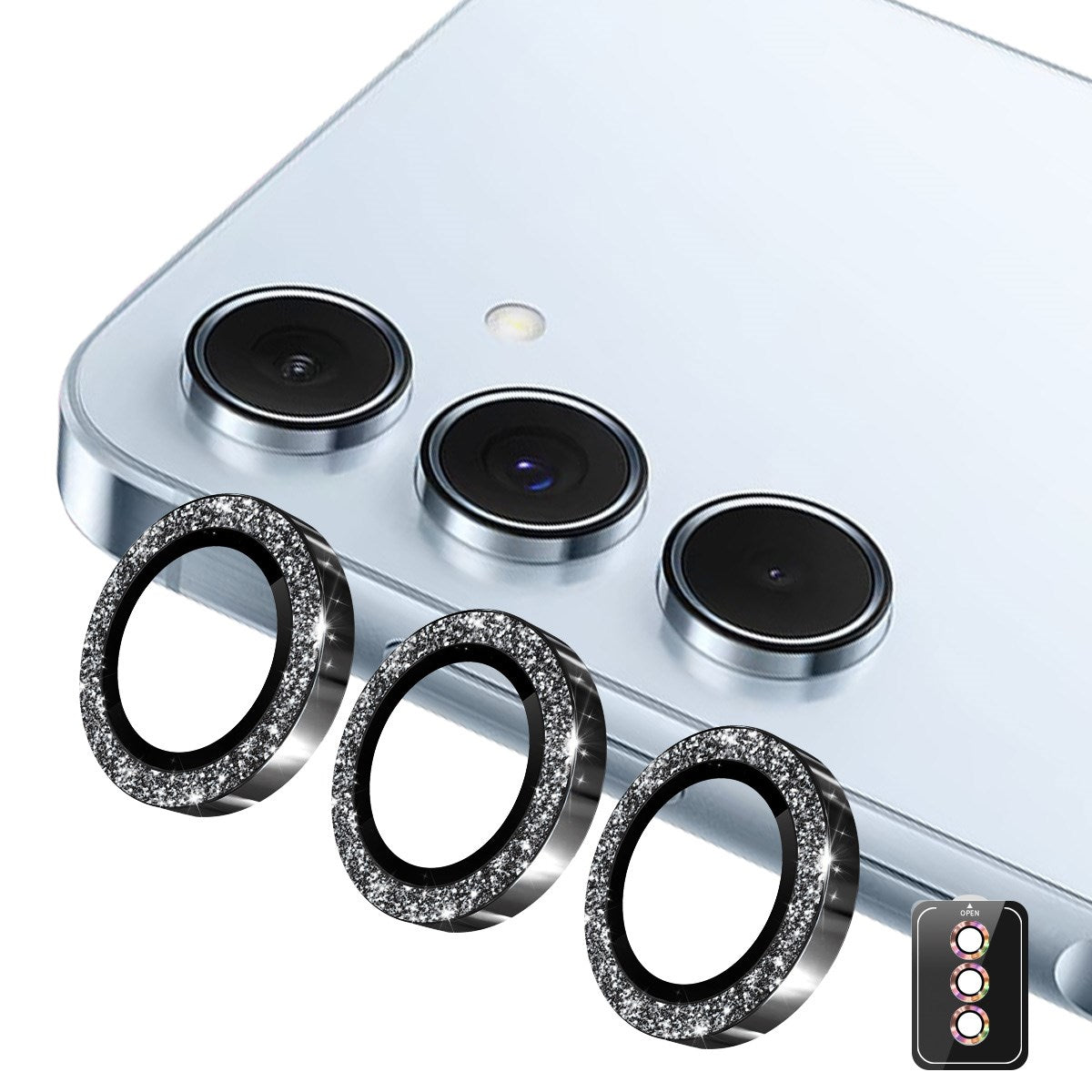 Samsung Galaxy A37 / A57 ENKAY Glitter Kameralinsebeskyttelse - Sort