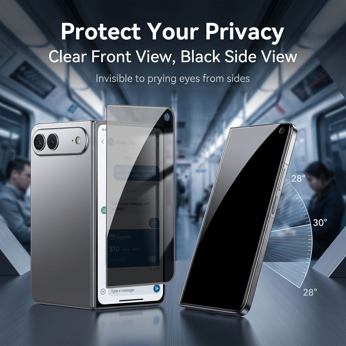Skærmbeskytter til iPhone Fold i Høj Aluminium-Silicon Glas m. Privacy Funktion - Gennemsigtig / Sort Kant