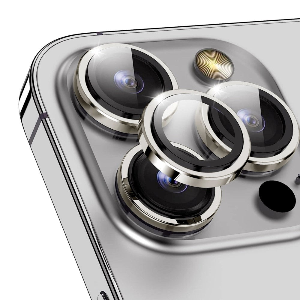 iPhone 15 Pro / 15 Pro Max beskyttelsesglass til kameralinse - grå / sølv