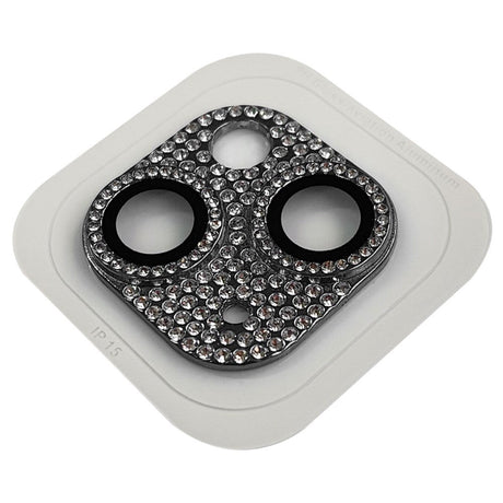 iPhone 15 / 15 Plus kameralinsebeskyttelse m. Rhinestone - Svart