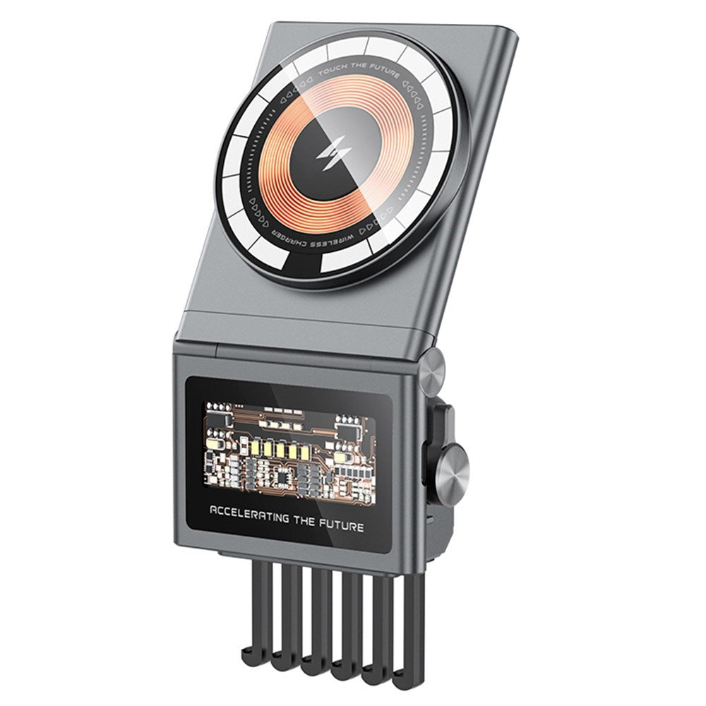 Magnetisk Trådløs Oplader 15W - Tesla Model 3 / Y - Grå / Gennemsigtig