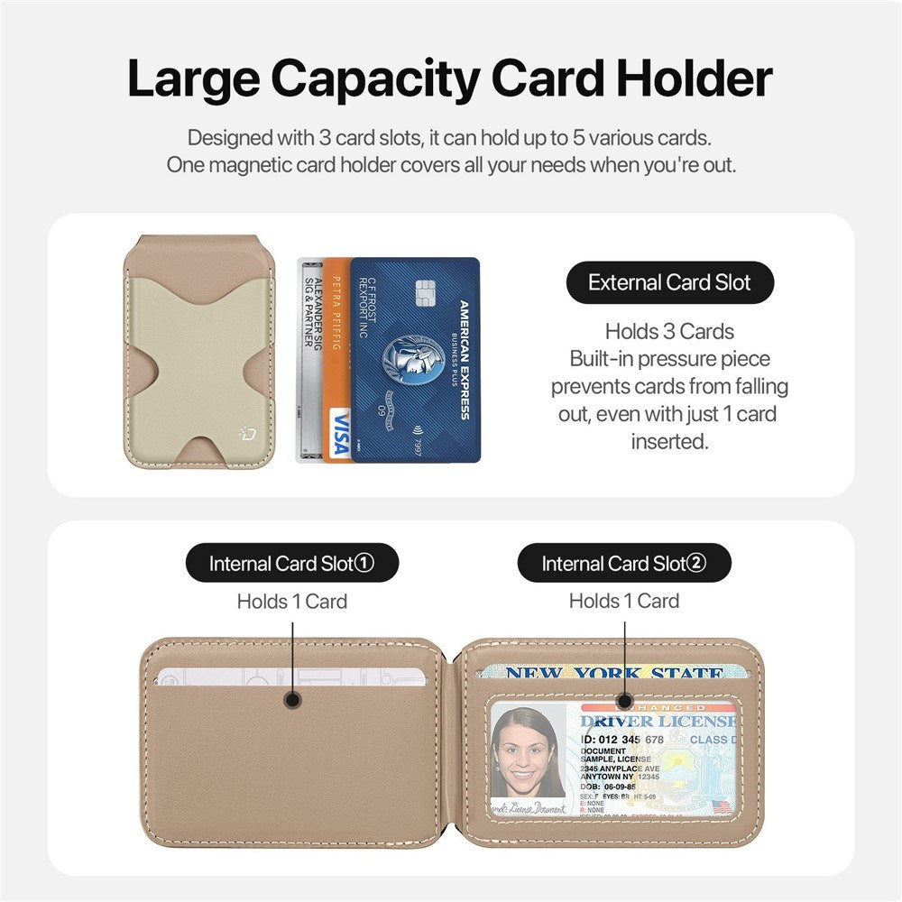 DUX DUCIS Magnetisk Kortholder - 5 Kort - Ståfunktion - MagSafe Kompatibel - Beige