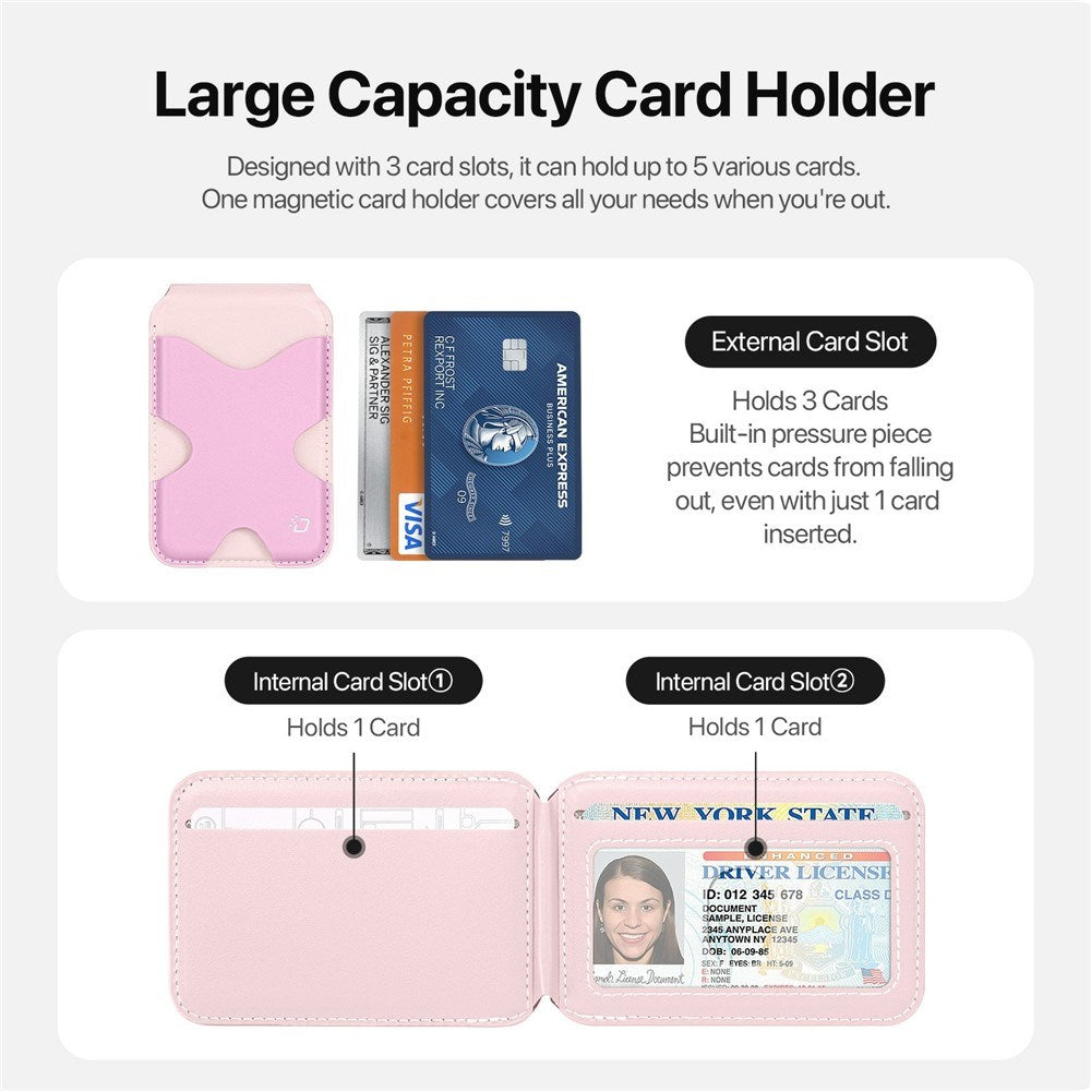 DUX DUCIS Magnetisk Kortholder - 5 Kort - Ståfunktion - MagSafe Kompatibel - Lyserød