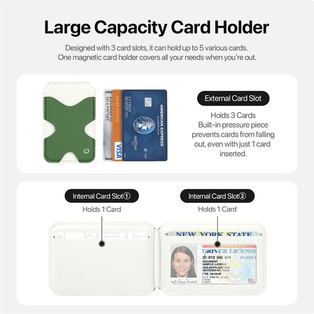 DUX DUCIS Magnetisk Kortholder - 5 Kort - Ståfunktion - MagSafe Kompatibel - Hvid / Grøn