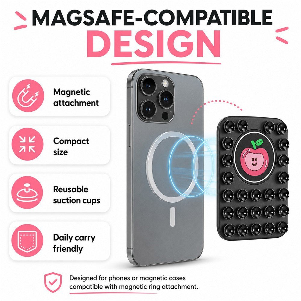 Silikone Æble Sugekop Mobilholder - MagSafe Kompatibel - Lyserød