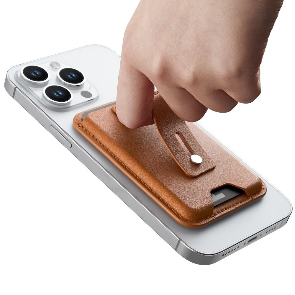 ESR magnetisk kortholder i kunstskinn m. Stativ og stropp - MagSafe-kompatibel - Brun