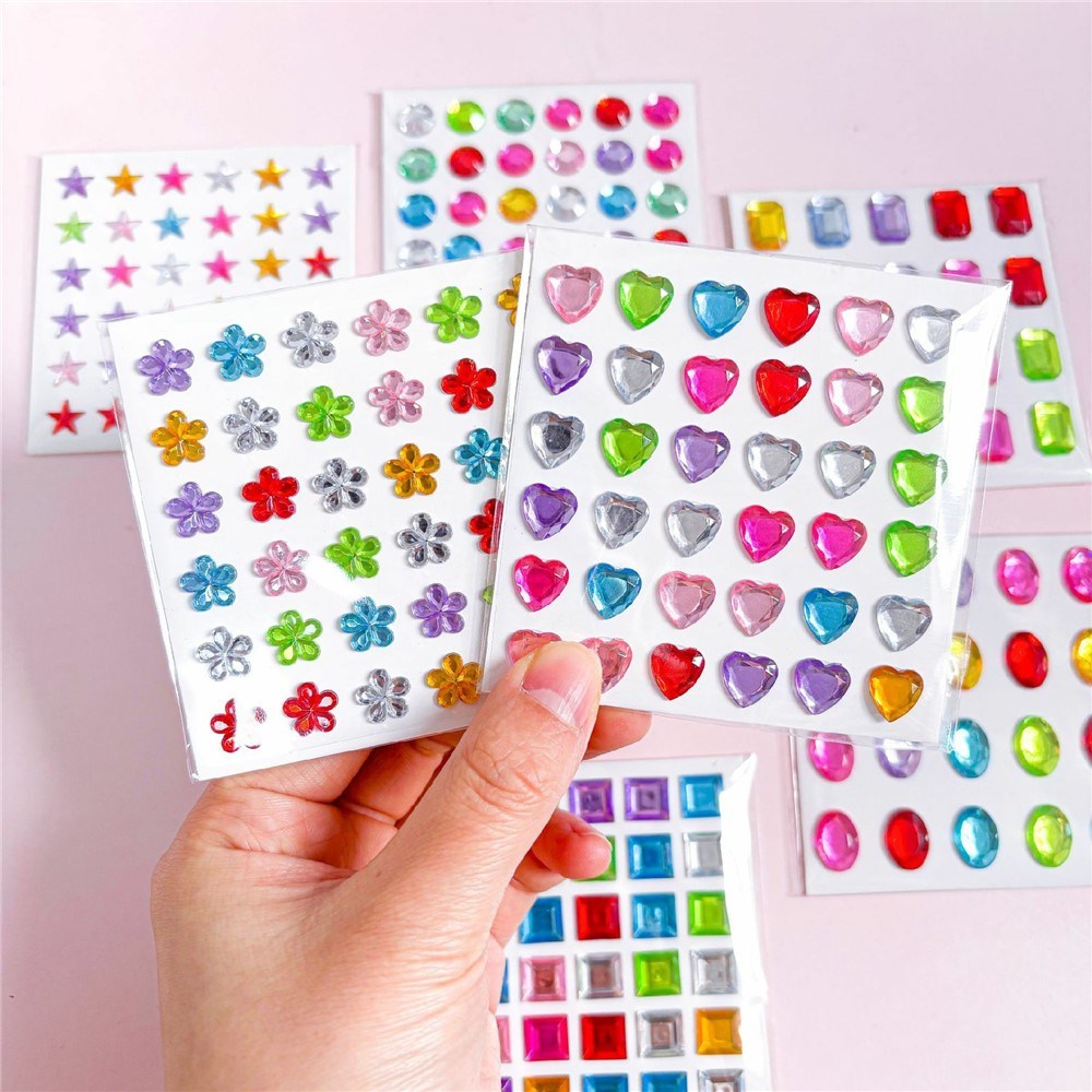 Selvklæbende Krystal 3D Stickers - 36 stk - Hjerter