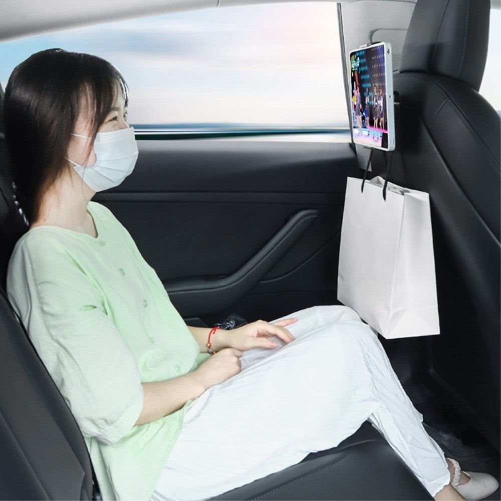 Tesla Model 3 (2017-22) / Model Y (2021-22) - Mobil- / Nettbrettholder for baksetet med klesstativ - Sort