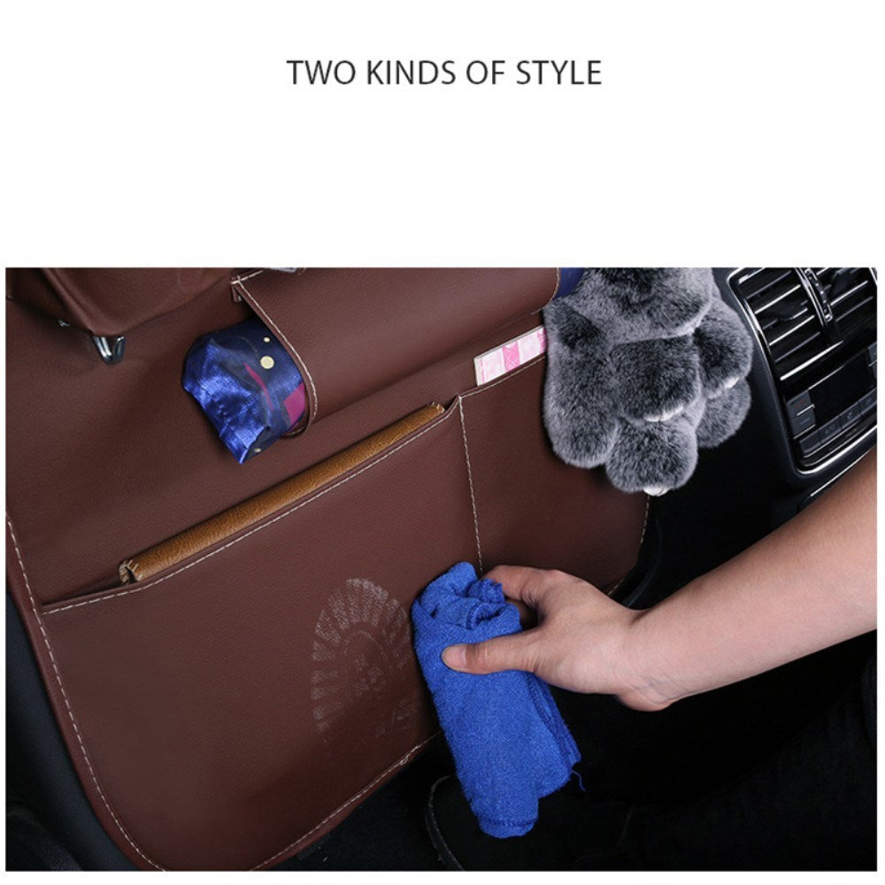 Læder Bagsæde Organizer m. Opbevaring til Paraply, Drikkeflasker & Tablet - Sort