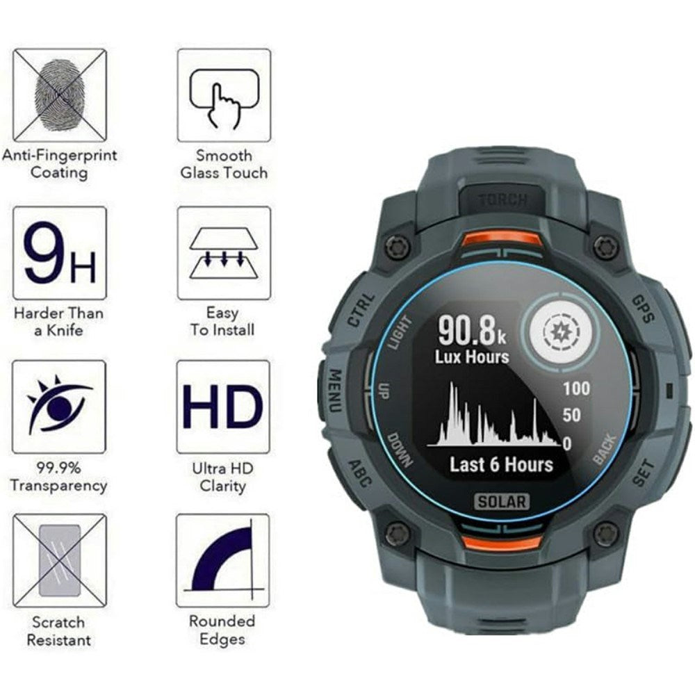 Garmin Instinct 3 AMOLED (50mm) - Hærdet Beskyttelsesglas - 3 stk - Gennemsigtig