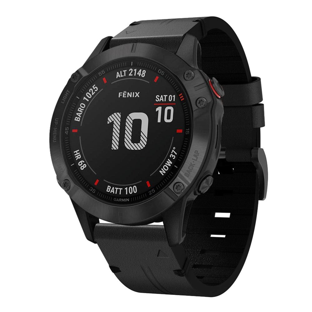 Universal Garmin 22 mm QuickFit lærreim - svart
