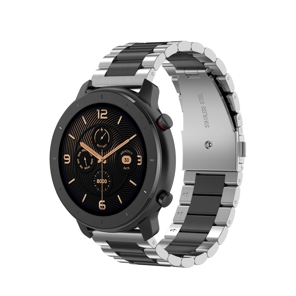 Rem for Smartwatch - Rustfritt stål (22mm) - Sølv / Svart