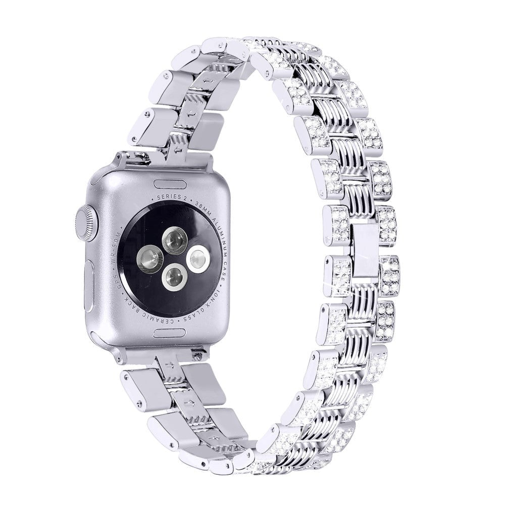 Apple Watch (42/44/SE/45/46/49 mm) Klokkereim i metall m. Rhinestone - Sølv