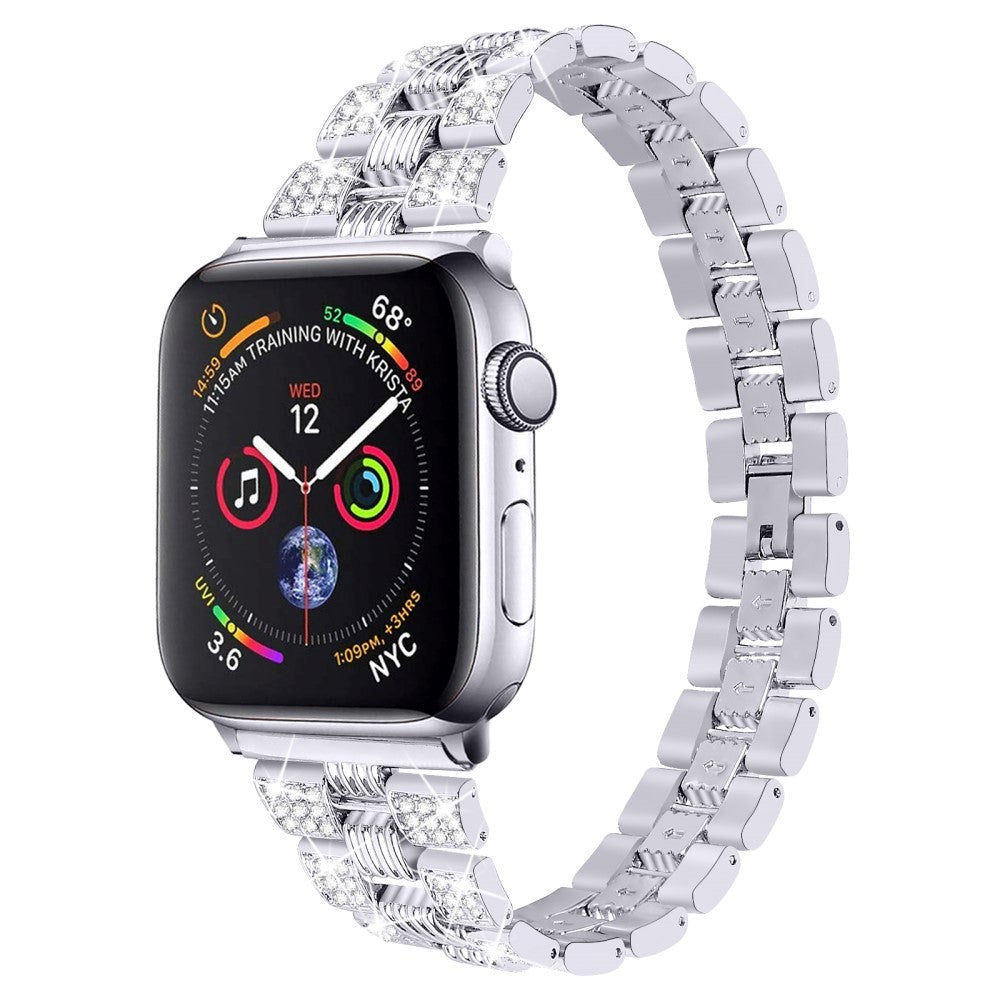 Apple Watch (42/44/SE/45/46/49 mm) Klokkereim i metall m. Rhinestone - Sølv