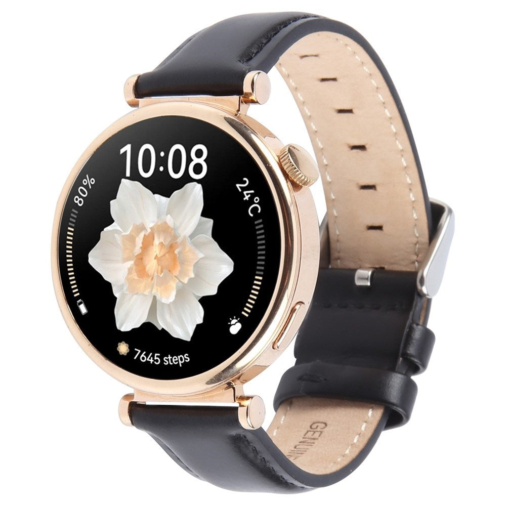 EIDERWOOD Garmin Lily 2 Active / Lily 2 Ægte Læder Urrem - Sort