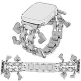 Apple Watch (42 / 44 / SE / 45 / 46 / 49 mm) - EIDERWOOD metallrem m. Vegansk lær og anheng - Sølv / Hvit