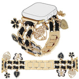 Apple Watch (38 / 40 / SE / 41 / 42mm) - EIDERWOOD Metal Rem m. Vegansk Læder & Vedhæng - Guld / Sort