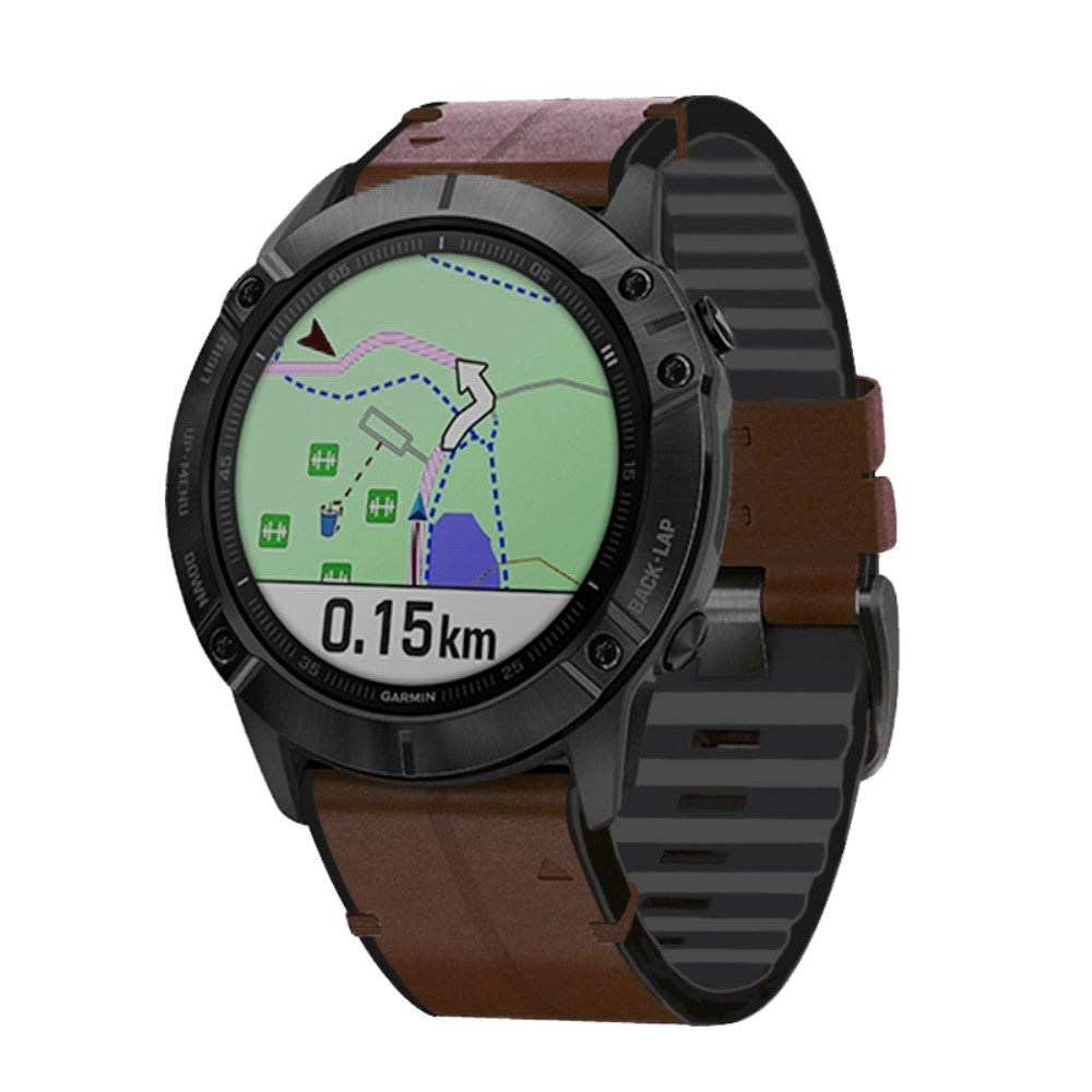 Universal Garmin 22 mm QuickFit lær- og silikonstropp - brun