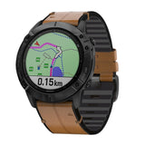 Universal Garmin-stropp (26 mm QuickFit) lær- og silikonstropp - lysebrun / svart