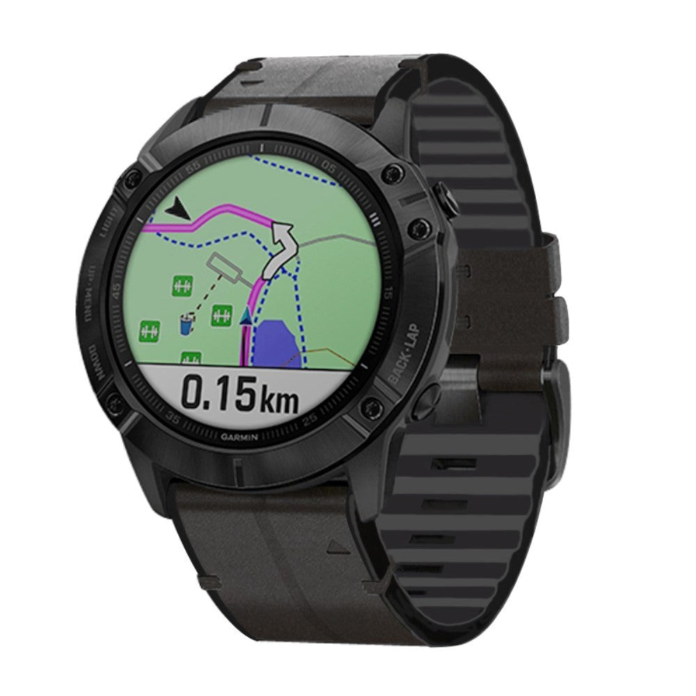 Universal Garmin-stropp (26 mm QuickFit) lær- og silikonstropp - svart