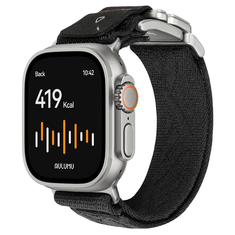 Aulumu Apple Watch (42/44/SE/45/46/49mm) C03 Nylon Urrem - Sølv / Sort