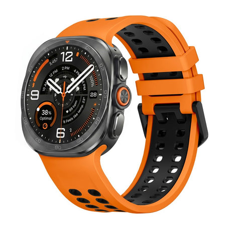 Samsung Galaxy Watch Ultra 2 / Ultra (47mm) Silikone Rem m. Ventilationshuller & Dobbeltspænde - Orange / Sort