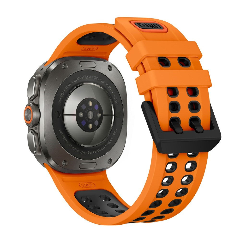 Samsung Galaxy Watch Ultra 2 / Ultra (47mm) Silikone Rem m. Ventilationshuller & Dobbeltspænde - Orange / Sort
