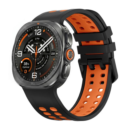 Samsung Galaxy Watch Ultra 2 / Ultra (47mm) Silikone Rem m. Ventilationshuller & Dobbeltspænde - Sort / Orange
