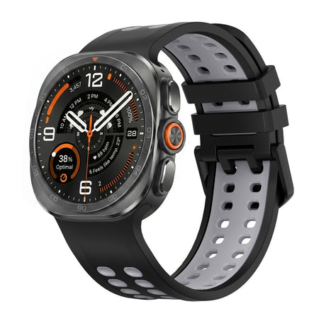 Samsung Galaxy Watch Ultra 2 / Ultra (47mm) Silikone Rem m. Ventilationshuller & Dobbeltspænde - Sort / Grå