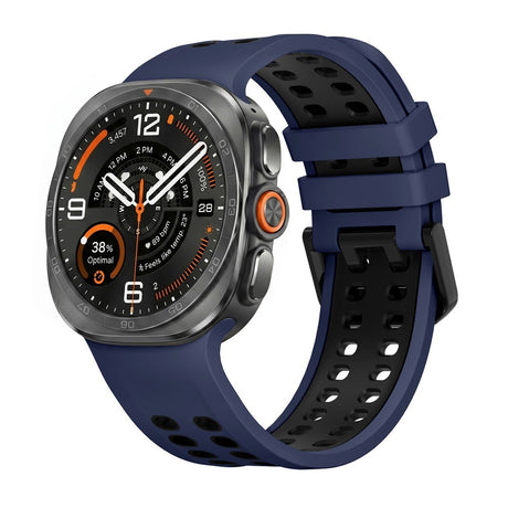 Samsung Galaxy Watch Ultra 2 / Ultra (47mm) Silikone Rem m. Ventilationshuller & Dobbeltspænde - Blå / Sort
